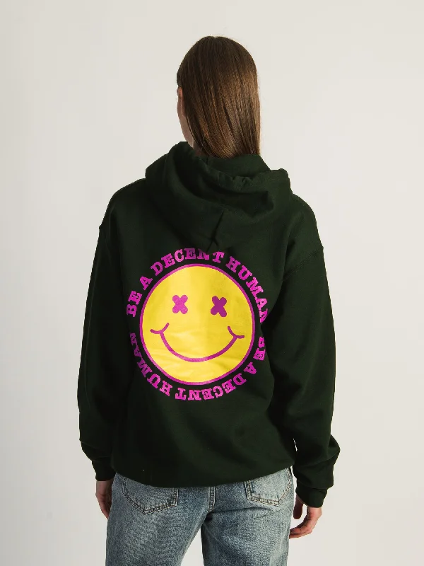 BARSTOOL SPORTS BE A DECENT HUMAN HOODIE Hoodie with Raw Hem Edgy Unfinished