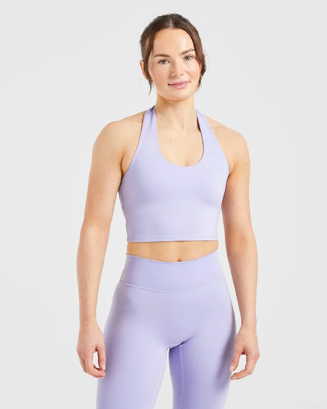 Staple Halterneck Crop Top - Pastel Lavender Solid Print Embellished
