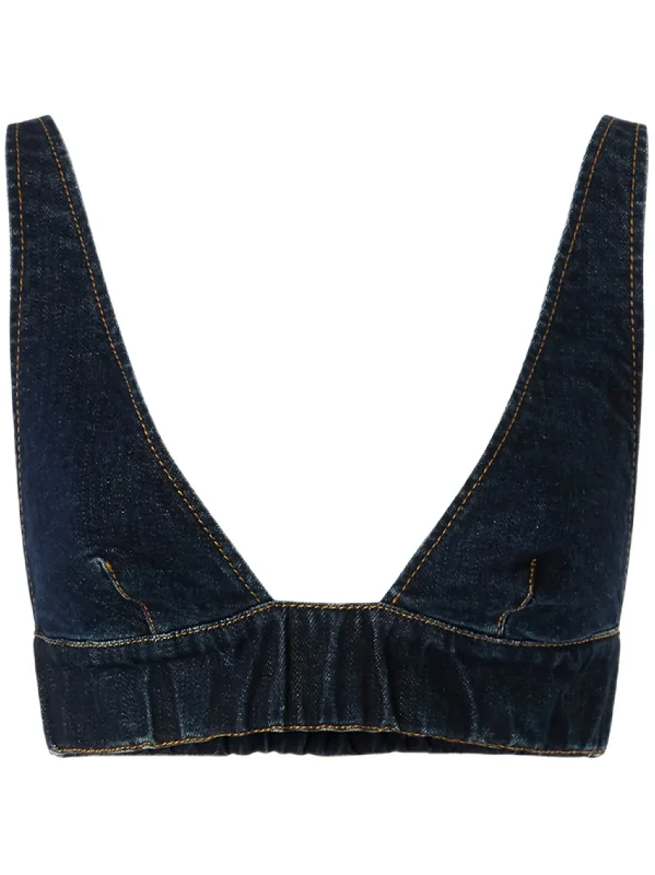 Bamako denim crop top Ribbed Striped Patterned