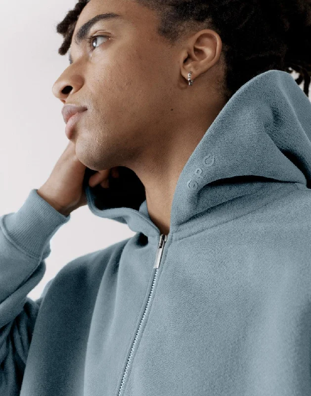The Oversized Zip Hoodie in Chalk Blue Hoodie with Drop Shoulder Relaxed Streetwear