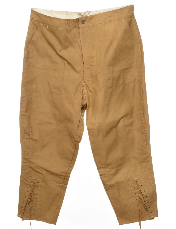Classic Beige Lace-Up Leg Vintage Trousers - W34 L25 Trousers Flared Retro