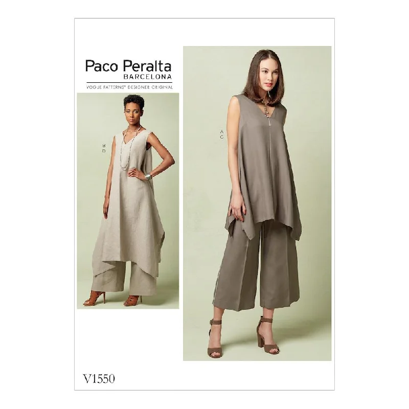 Vogue Pattern V1550 Misses' Pullover Tunic with Uneven Hem and Wide-Leg Pants Shirred Sleeve Feminine