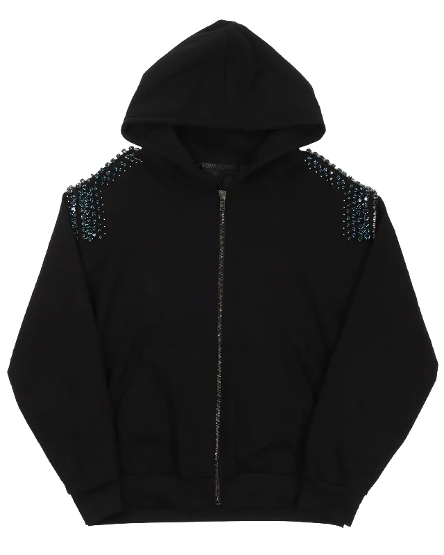 Runway Crystal Zip Up Sweatshirt Hoodie with Longline Fit Extended Stylish
