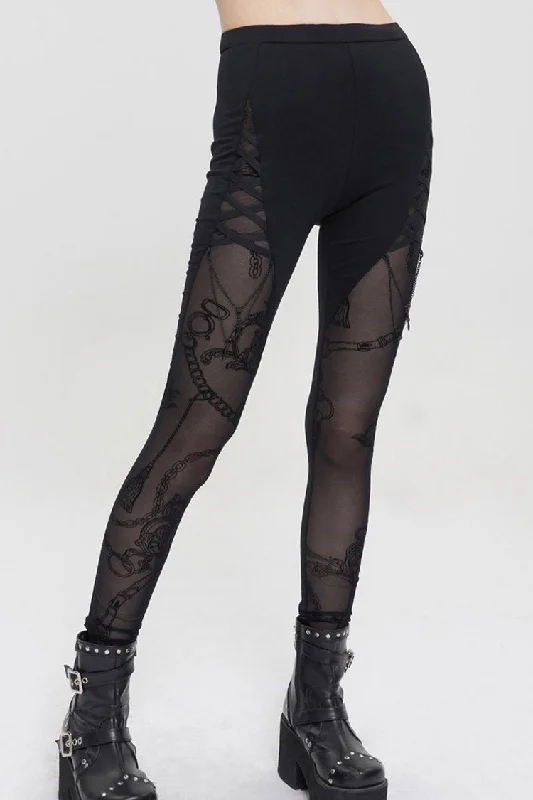 Black Detachable Knitted Fabric Splicing Printing Mesh Women's Punk Leggings Fashionable Full-Length Active Leggings Black Detachable Knitted Fabric Splicing Printing Mesh Women's Punk Leggings Fashionable Full-Length Active Leggings