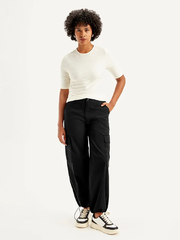Women's Mid Rise Baggy Fit Cargo Trousers Trousers Elastic Waist Soft