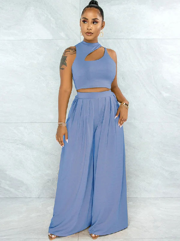 Two Piece Sleeveless Crop Tops & High Waist Palazzo Pants Handmade Hand-knitted Hand-woven Two Piece Sleeveless Crop Tops & High Waist Palazzo Pants Handmade Hand-knitted Hand-woven