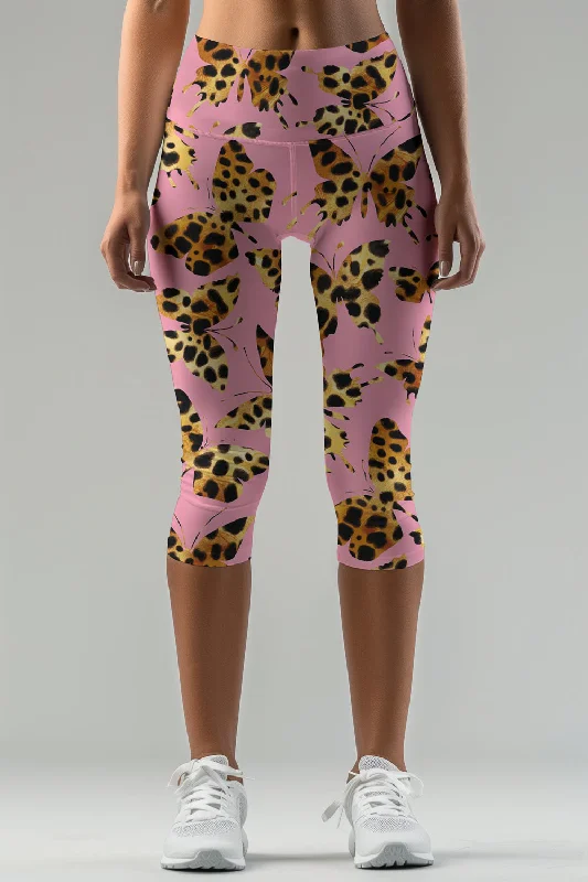Quaintrelle Ellie Pink Butterfly Printed Yoga Capri Leggings - Women Stylish Athletic Wear Leggings Quaintrelle Ellie Pink Butterfly Printed Yoga Capri Leggings - Women Stylish Athletic Wear Leggings