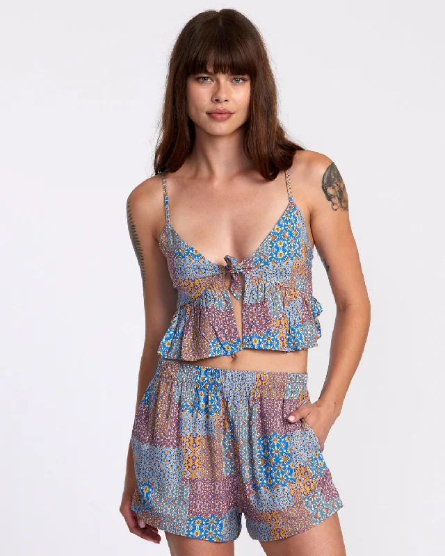 Bridgette Peplum Crop Top - Federal Blue Graphic Embroidered Appliqued
