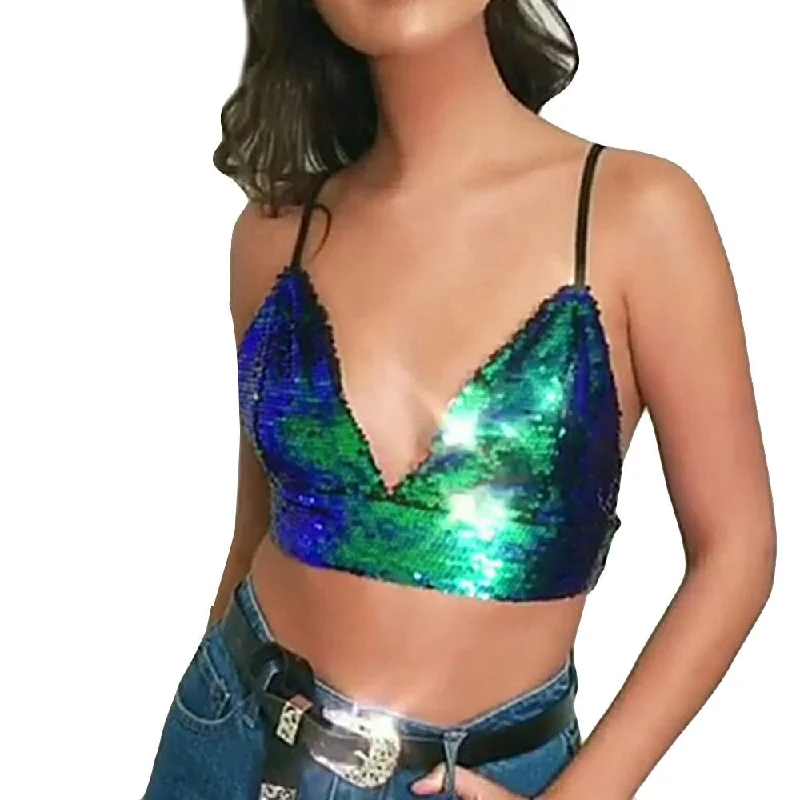 Sequined Crop Top Chenille Brocade Lace