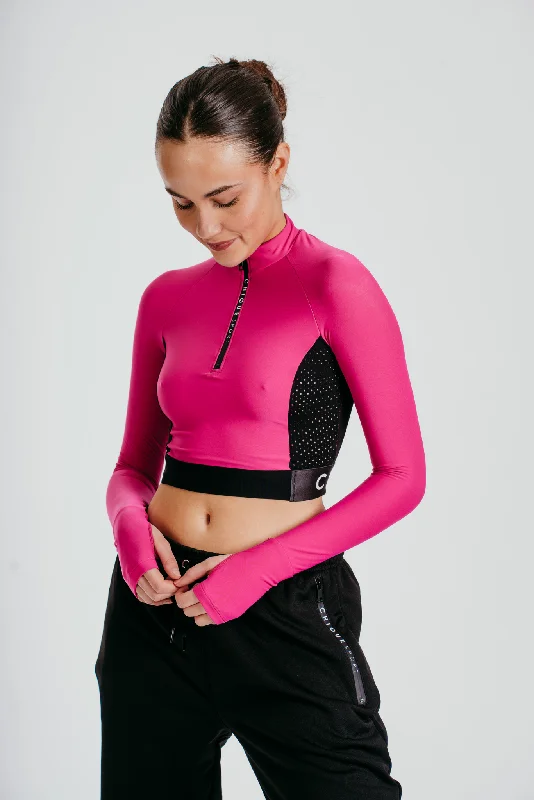 Ignite Long-Sleeve Crop Top in Fuchsia Cozy Warm Stylish