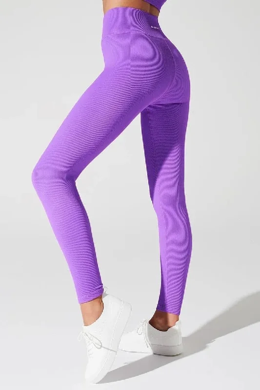 Bondi V Ribbed Legging - Deep Lilac Elegant Sheer Leggings