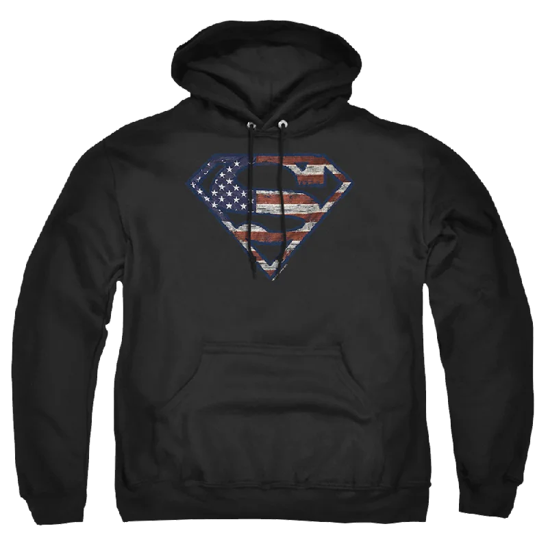 Superman Wartorn Flag - Pullover Hoodie Wide Sleeve Pullover