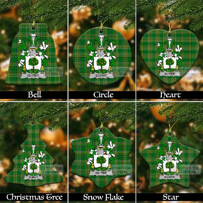 Quirke Irish Clan Tartan Christmas Ceramic Ornament with Coat of Arms Three-Quarter Sleeve Elbow Sleeve Wrist Sleeve