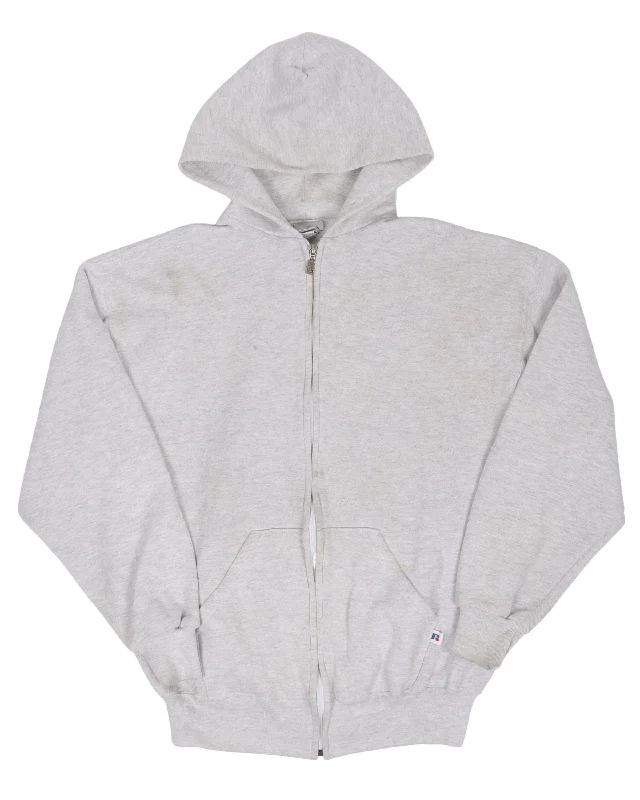 Grey Zip-Up Russell Hoodie Hoodie with Button Classic Timeless
