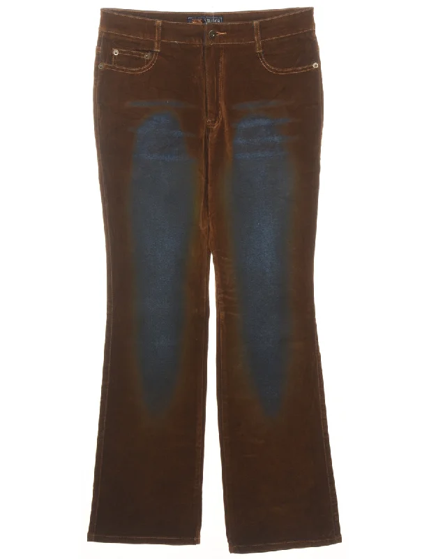 Dark Brown & Blue Distressed Trousers - W29 L31 Trousers Leather Faux