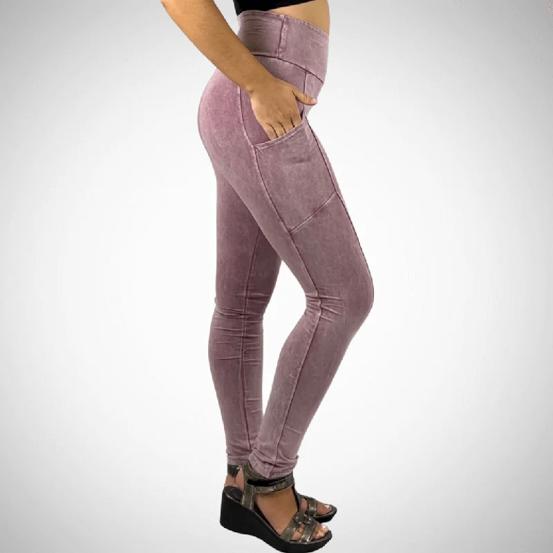 A Perfect Fit Mineral Washed Pocket Leggings Made in USA Fashionable Tummy Control Leggings