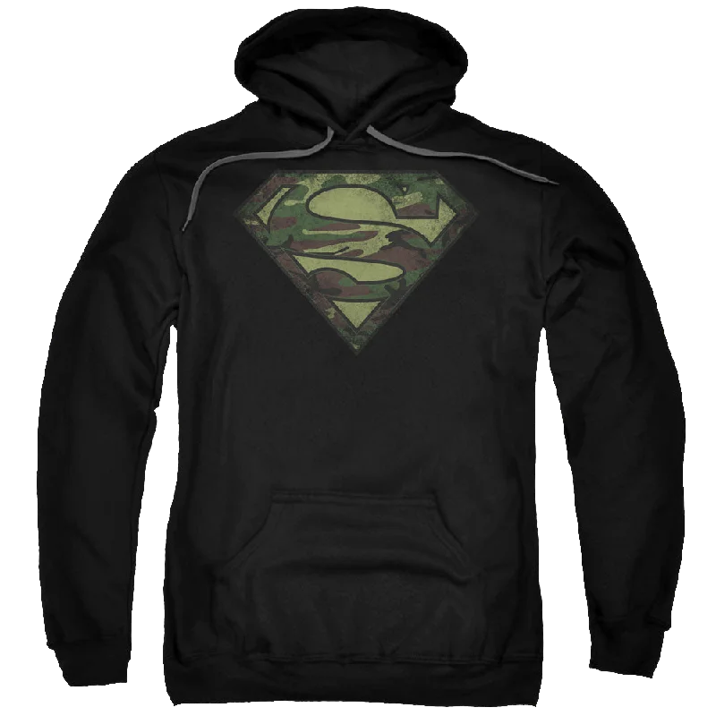 Superman Camo Logo Distressed - Pullover Hoodie Long Bell Sleeve