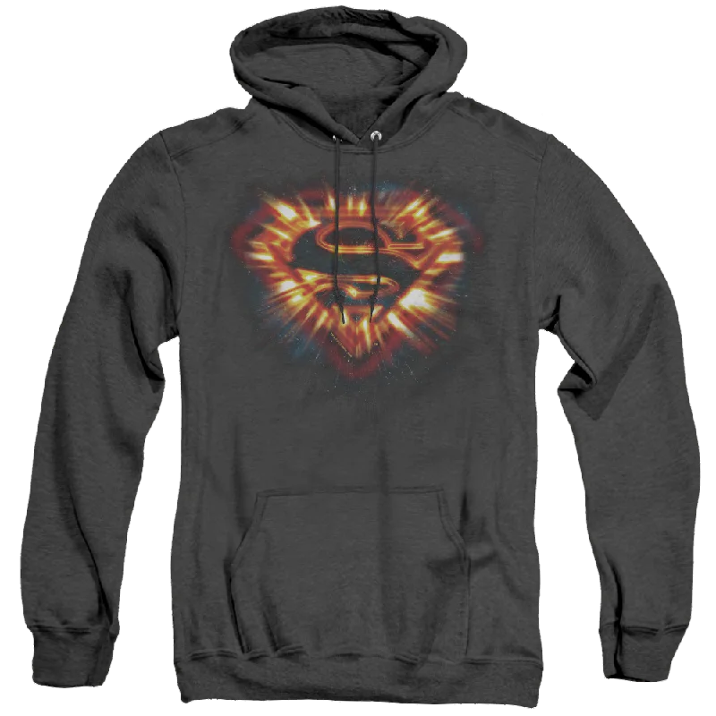 Superman Space Burst Shield - Heather Pullover Hoodie Port Neck Pullover