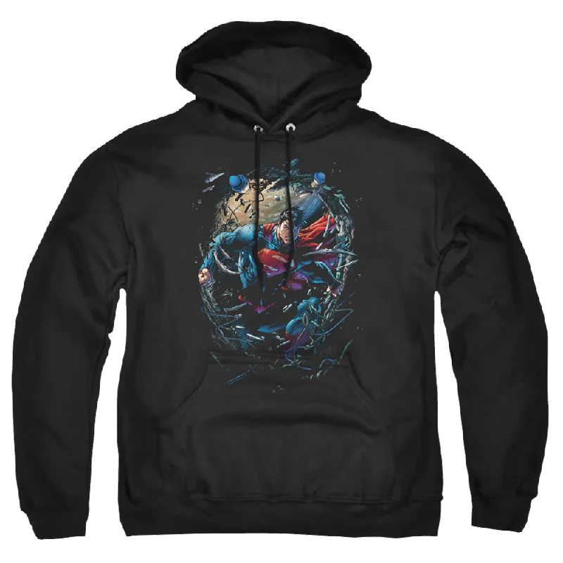 Superman Breaking Space - Pullover Hoodie Lantern Sleeve Elegant