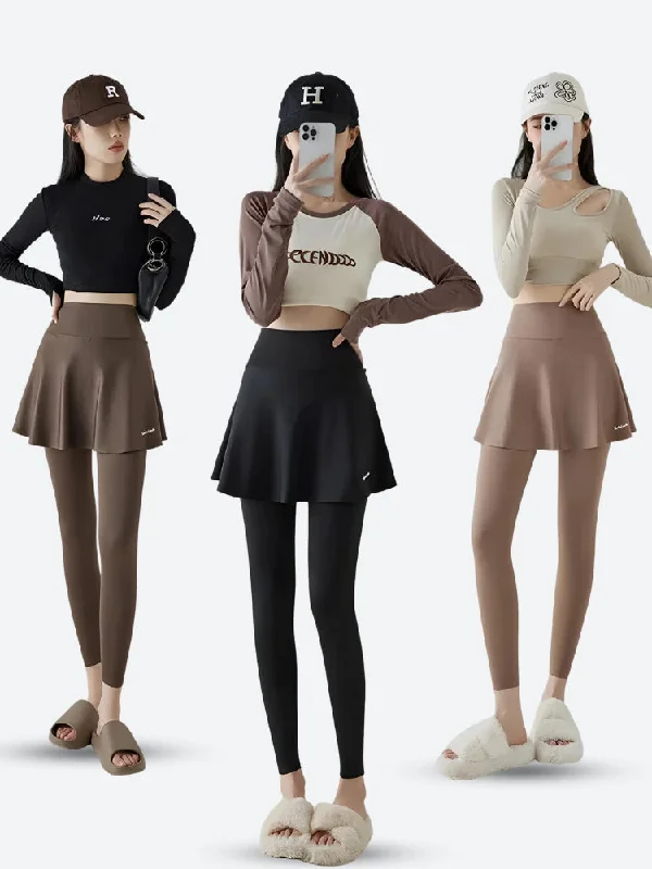 Basic Sport Leggings Mini Skirt Cozy Ribbed Leggings
