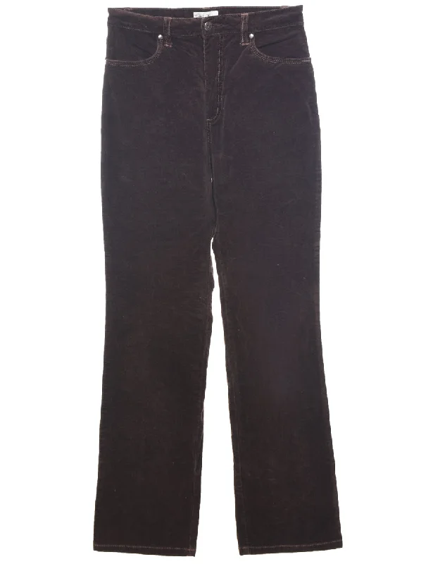 Corduroy Fabric Trousers - W28 L31 High Waist Slim Fit Ankle Length