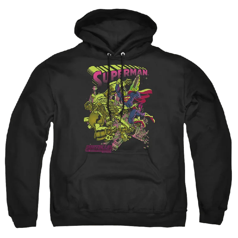 Superman Versus Metallo Blacklight - Pullover Hoodie Gathered Sleeve Pullover