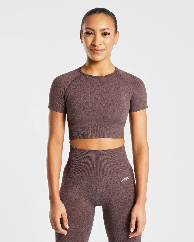 Empower Seamless Crop Top - Brown Marl Boxy Fit Fitted Loose