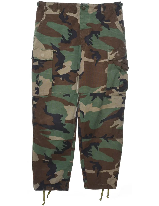 Camouflage Print Y2K Cargo Trousers - W34 L30 Trousers cozy comfortable