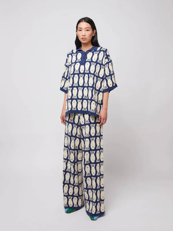 Lucky Fish Jacquard Knitted Trousers Trousers Denim Blue
