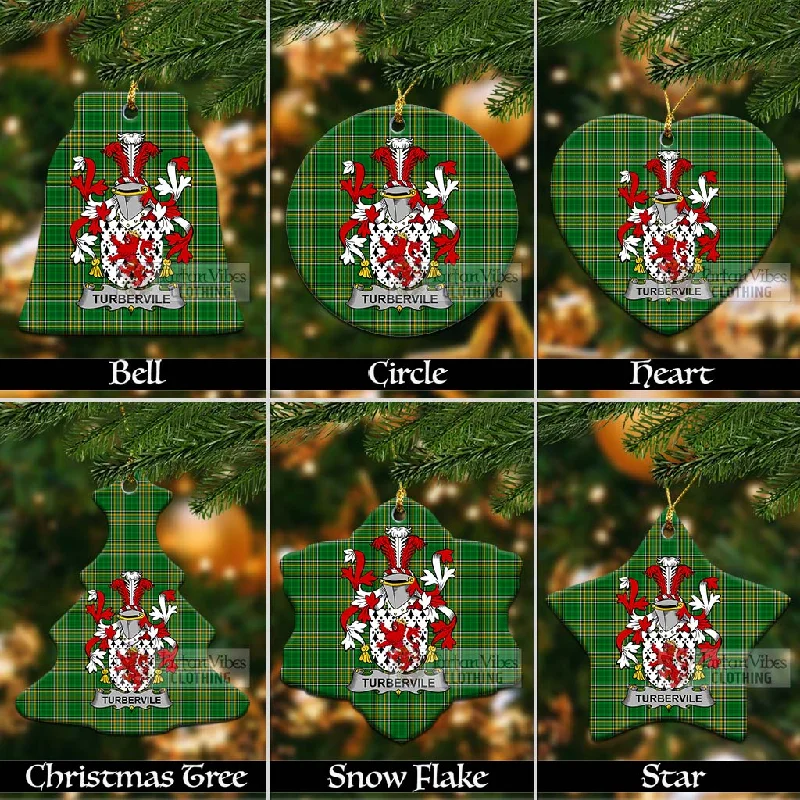 Turbervile Irish Clan Tartan Christmas Ceramic Ornament with Coat of Arms Fitted Loose Oversized Turbervile Irish Clan Tartan Christmas Ceramic Ornament with Coat of Arms Fitted Loose Oversized
