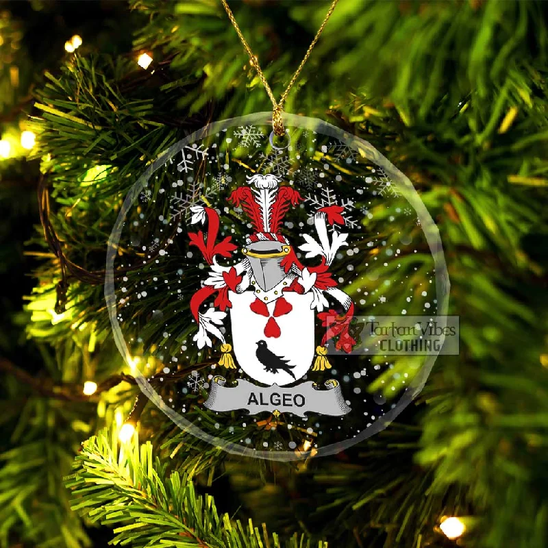 Algeo Irish Clan Christmas Glass Ornament with Coat of Arms Wool Cashmere Tweed