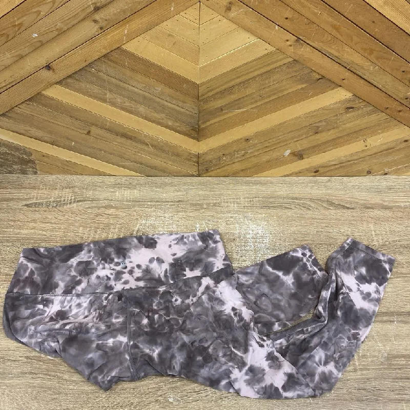Lululemon - Women's Patterned Cropped Leggings: Pink-Grey Smoke-women-20 Elegant Printed Leggings with Pockets