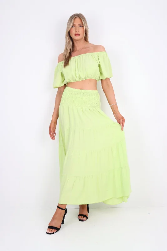 Italian Crop Top & Maxi Skirt Set Real Fur Shearling Chenille
