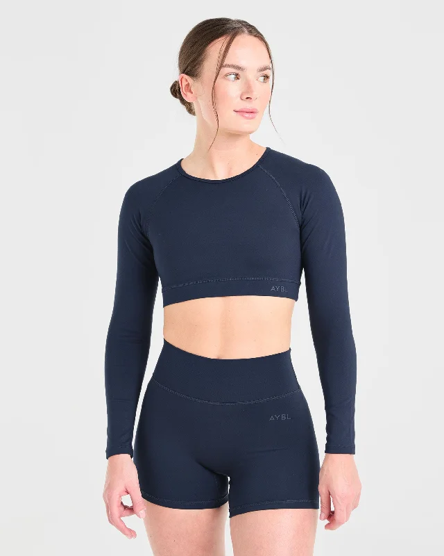 Staple Long Sleeve Crop Top - Navy Cozy Warm Stylish