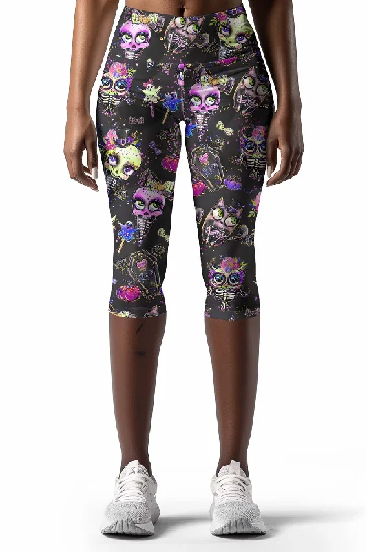 beWITCHing Ellie Black Goth Skull Printed Yoga Capri Leggings - Women Chic Printed Yoga Pants beWITCHing Ellie Black Goth Skull Printed Yoga Capri Leggings - Women Chic Printed Yoga Pants