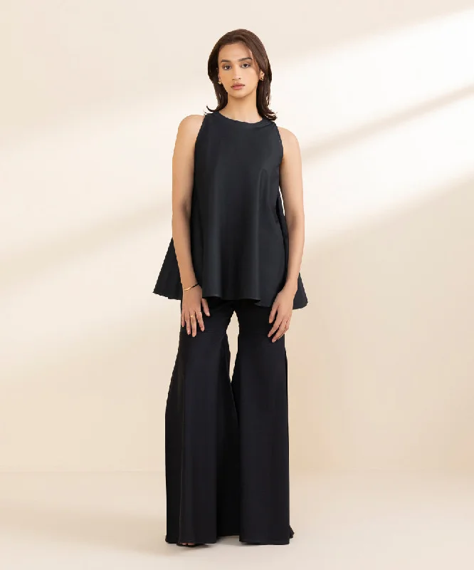 Dyed Cotton Trousers High Waist Slim Fit Ankle Length