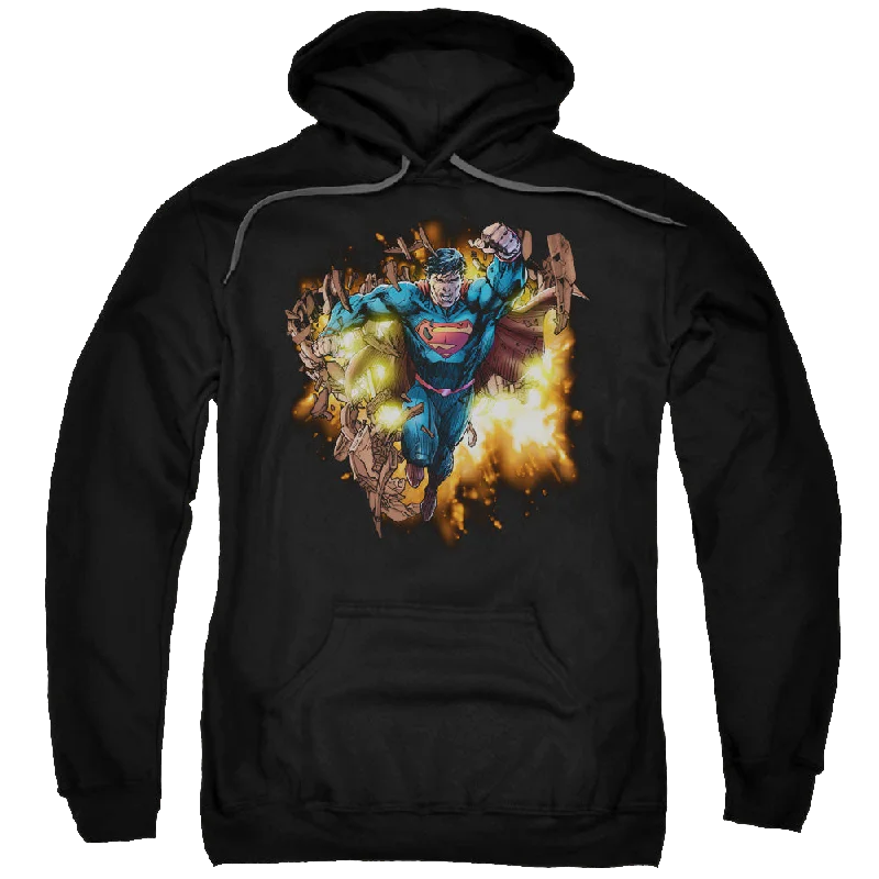 Superman Blasting Through - Pullover Hoodie Elbow Length Sleeve