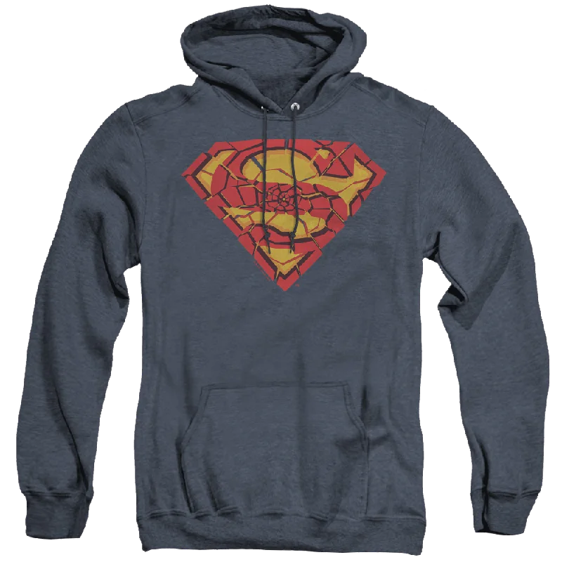 Superman Shattered Shield - Heather Pullover Hoodie High Neck Pullover