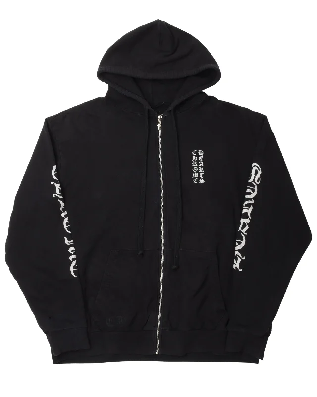 Vertical Logo Zip Up Hoodie Hoodie with Hem Embroidery Detailed Premium