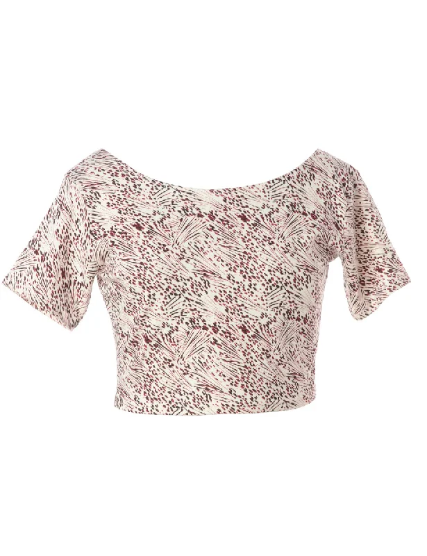 Label Patterned Low Back Crop Top Handmade Hand-knitted Hand-woven