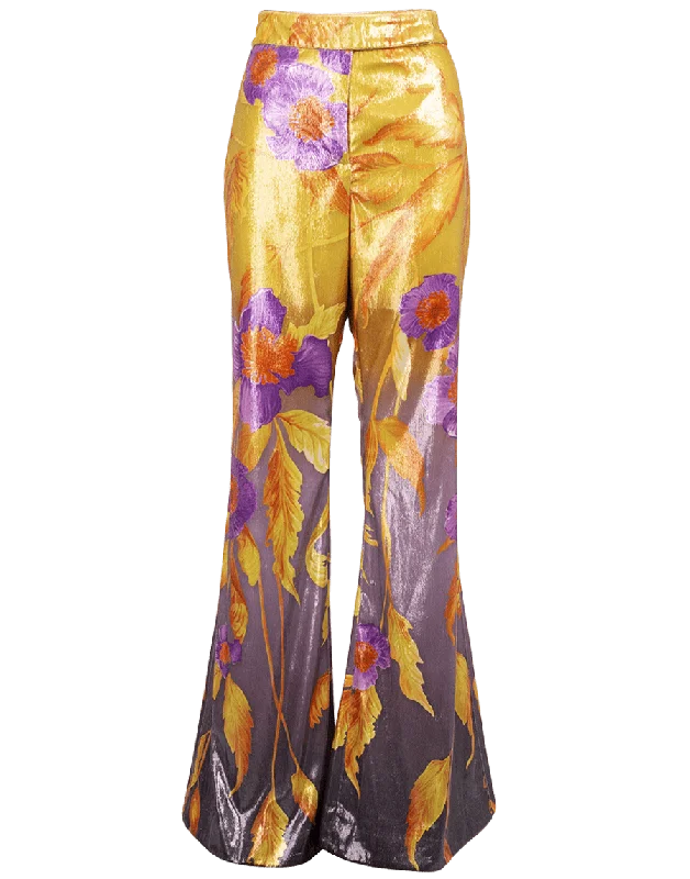 Printed Velvet Flare Trousers Trousers Sale Discount