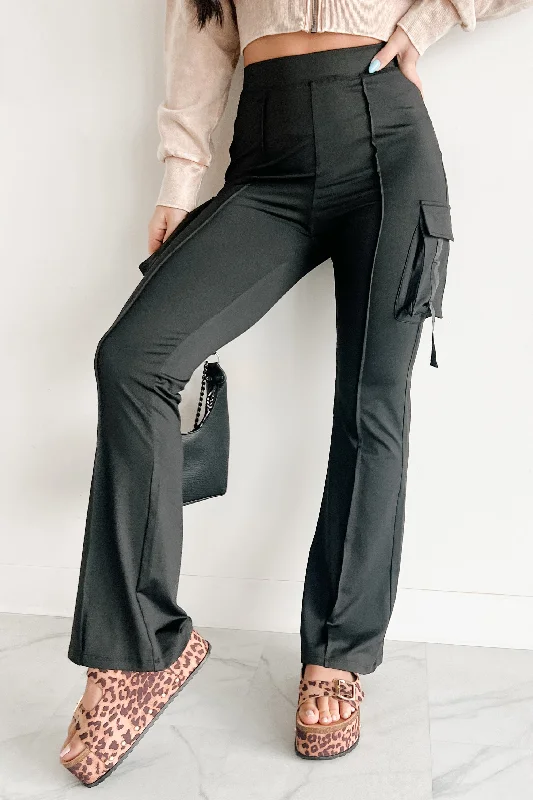 Easy Does It High Rise Cargo Bootcut Leggings (Black) Comfortable Stretch Leggings
