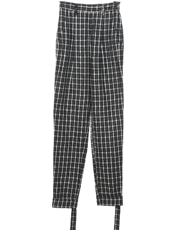 Checked Grey & White Tapered Trousers - W24 L30 Trousers Mesh Breathable