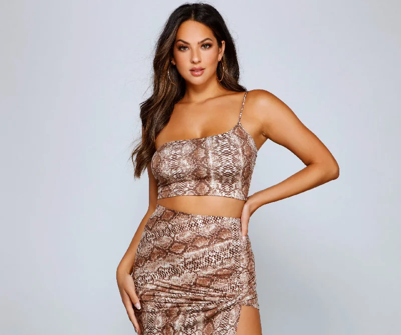 Keeping It Sleek Snake Crop Top Lace Blend Ribbed Blend Corduroy Blend