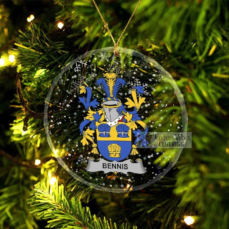 Bennis Irish Clan Christmas Glass Ornament with Coat of Arms Pockets Sleeves Lining