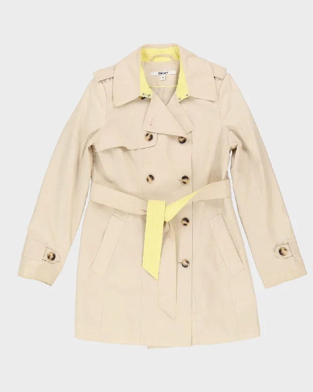 DKNY Cream And Yellow Mac Coat - S Crew Neck V-Neck Boat Neck