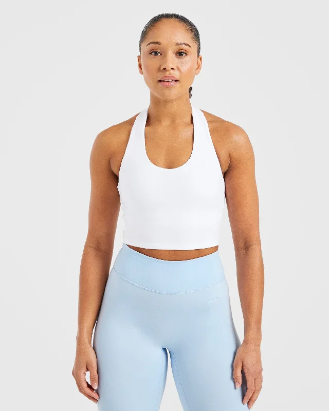 Staple Halterneck Crop Top - White Ribbed Crop Top High Neck Heavyweight