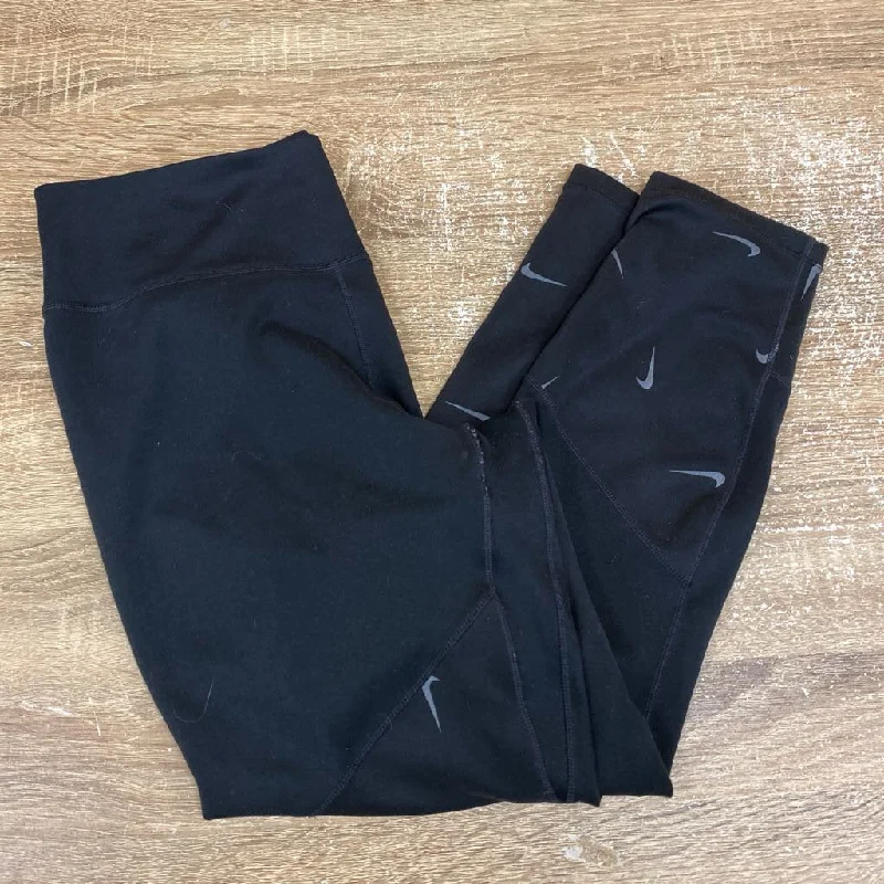 Nike Women's Black Leggings: black-women-MD Trendy Leather-Look Workout Leggings