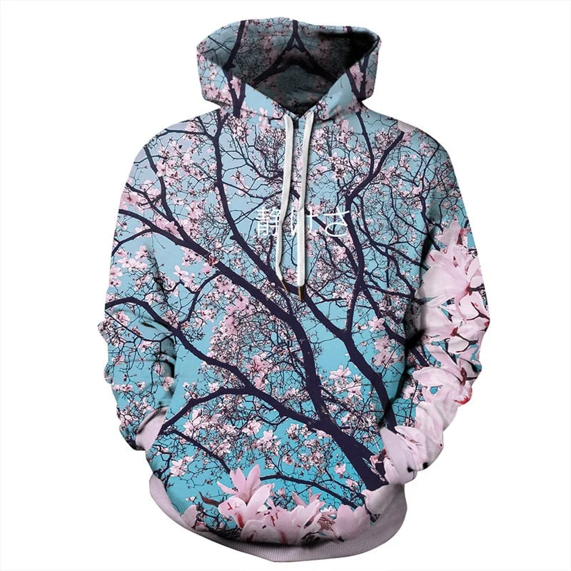 Cherry Blossom Sky Classic Pullover Hoodies Cold Shoulder Design