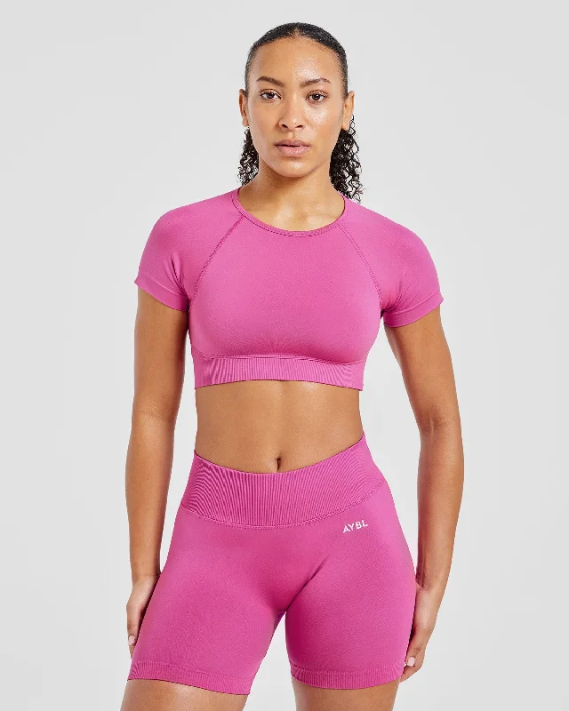Adapt Seamless Crop Top - Pink Zippered Front Buttoned Front Snap Front